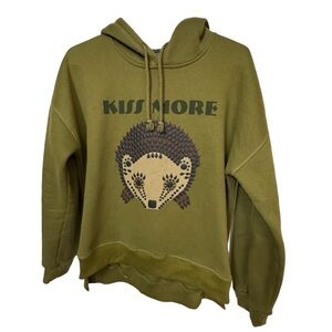 Olive Green Kiss More 3D Porcupine Graphic Women’s L Positive Hoodie MINT